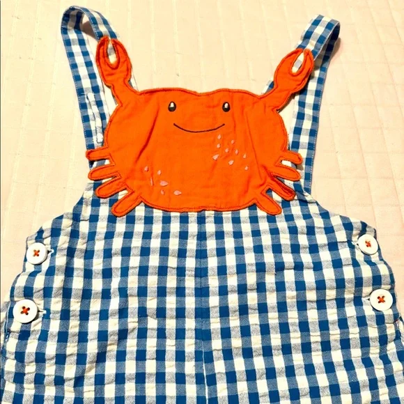 Baby Boden crab romper with blue checks - Picture 3 of 4